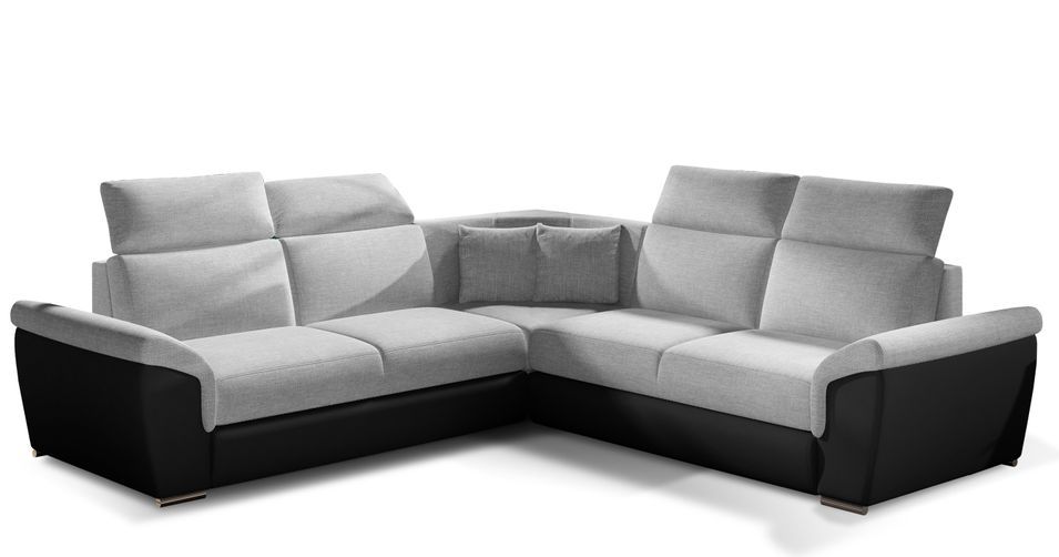 Canapé d’angle réversible convertible NEO en tissu et simili cuir avec pieds en acier chromé – 266 cm - Photo n°1