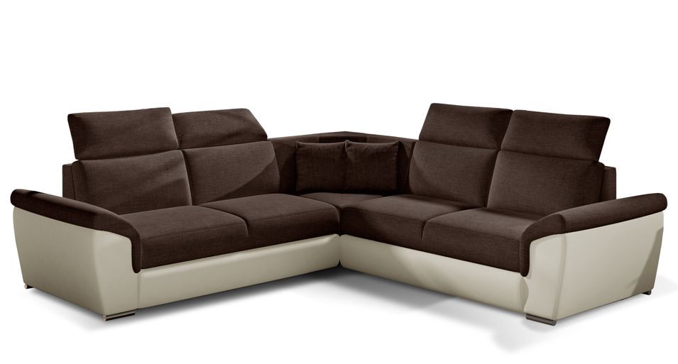 Canapé d’angle réversible convertible NEO en tissu et simili cuir avec pieds en acier chromé – 266 cm - Photo n°1