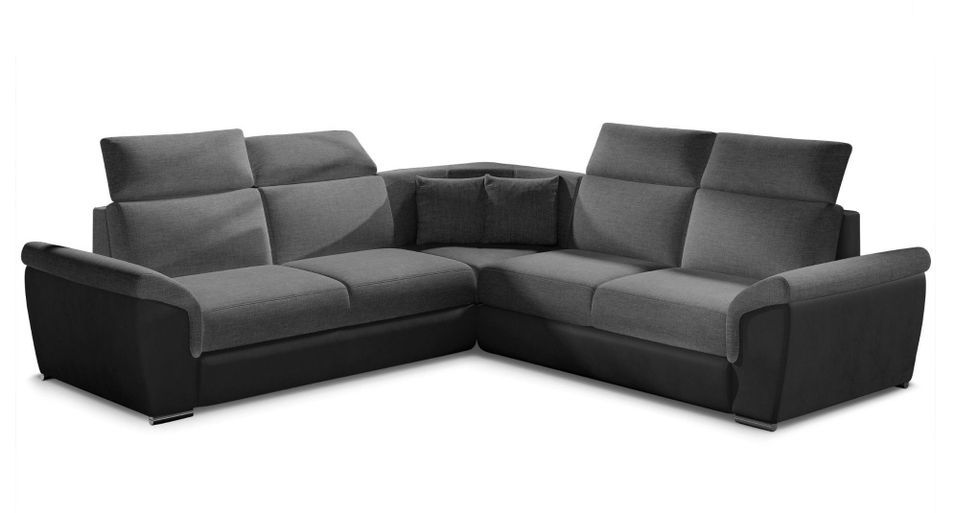 Canapé d’angle réversible convertible NEO en tissu et simili cuir avec pieds en acier chromé – 266 cm - Photo n°1