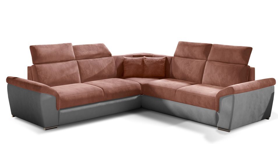Canapé d’angle réversible convertible NEO en velours avec pieds en acier chromé – 266 cm - Photo n°1