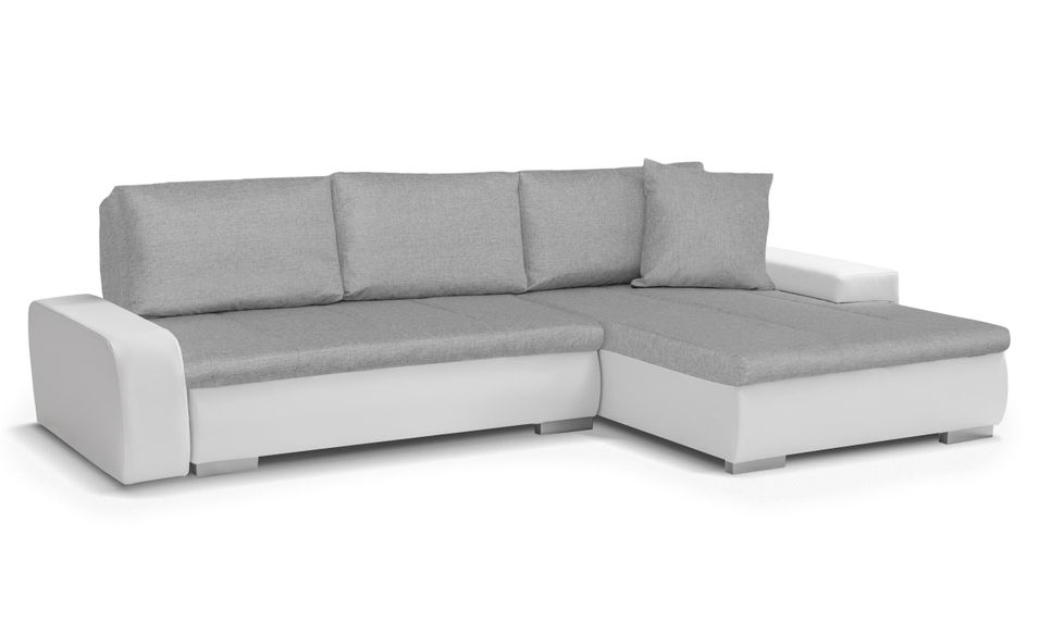 Canapé d'angle réversible convertible simili cuir blanc et tissu gris Bento - Photo n°1