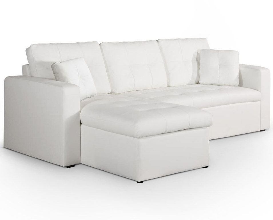 Canapé d'angle réversible convertible simili cuir blanc Cuba 230 cm - Photo n°1