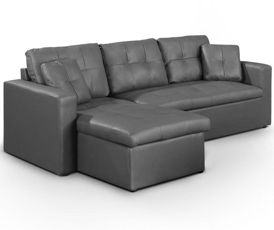 Canapé d'angle réversible convertible simili cuir gris Cuba 230 cm - Photo n°1