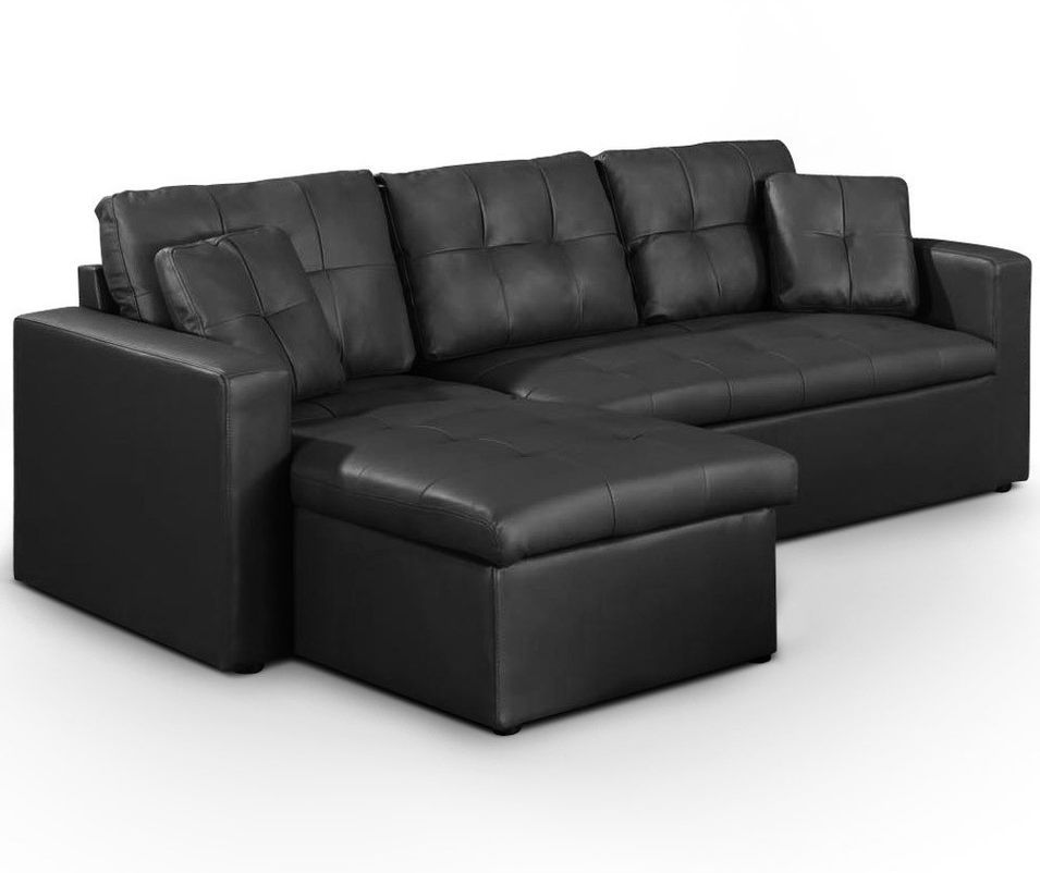 Canapé d'angle réversible convertible simili cuir noir Cuba 230 cm - Photo n°1