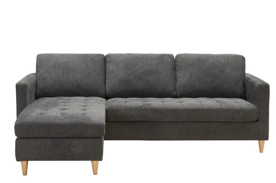 Canapé d’angle réversible FIRENZE – Gris foncé avec pieds en bois naturel - Photo n°1