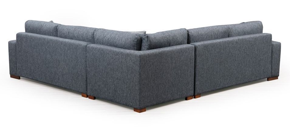 Canapé d'angle tissu anthracite avec étagère en bois sur la gauche Kaloé 323 cm - Photo n°7