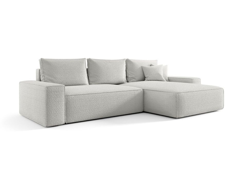 Canapé d’angle tissu bouclé convertible avec coffre NINA - Photo n°1
