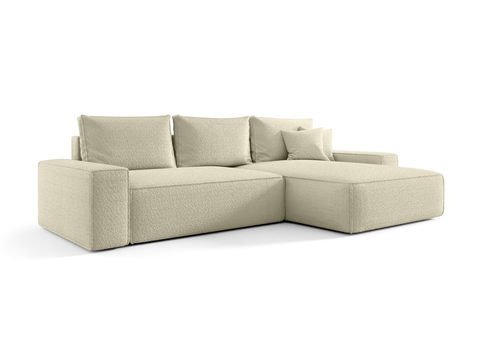 Canapé d’angle tissu bouclé convertible avec coffre NINA - Photo n°1