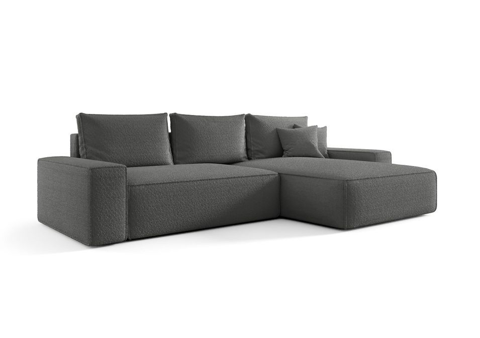Canapé d’angle tissu bouclé convertible avec coffre NINA - Photo n°1