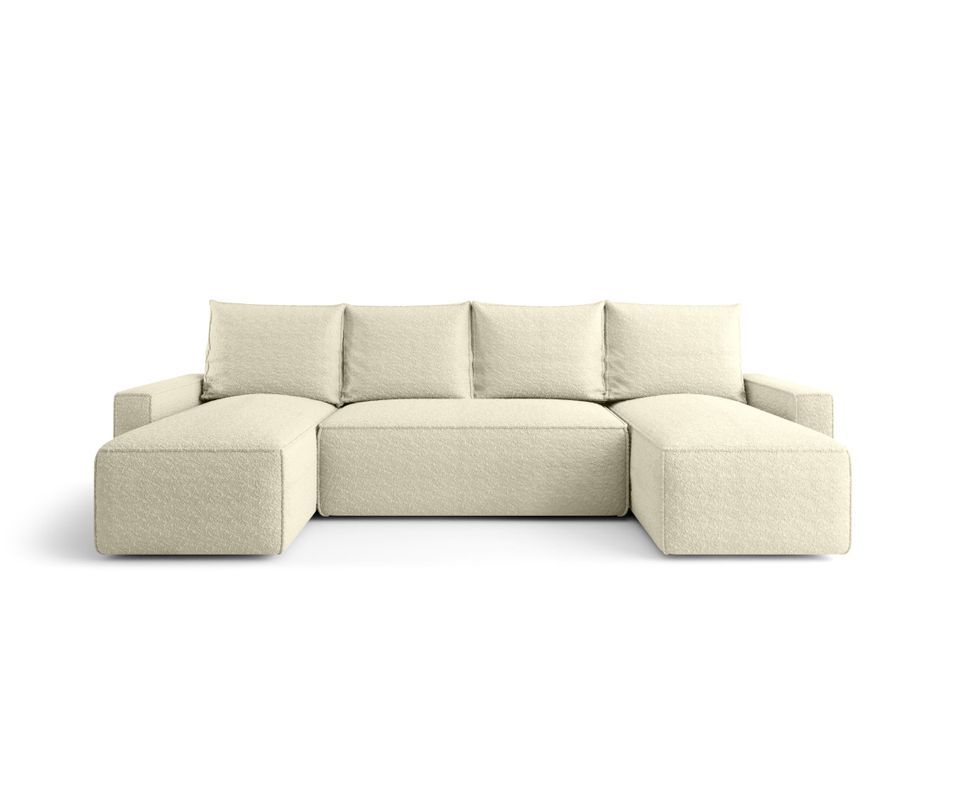 Canapé d’angle tissu bouclé panoramique convertible avec coffre SOFYA - Photo n°1