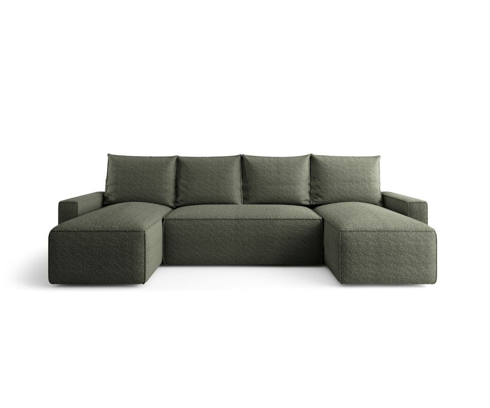 Canapé d’angle tissu bouclé panoramique convertible avec coffre SOFYA - Photo n°1