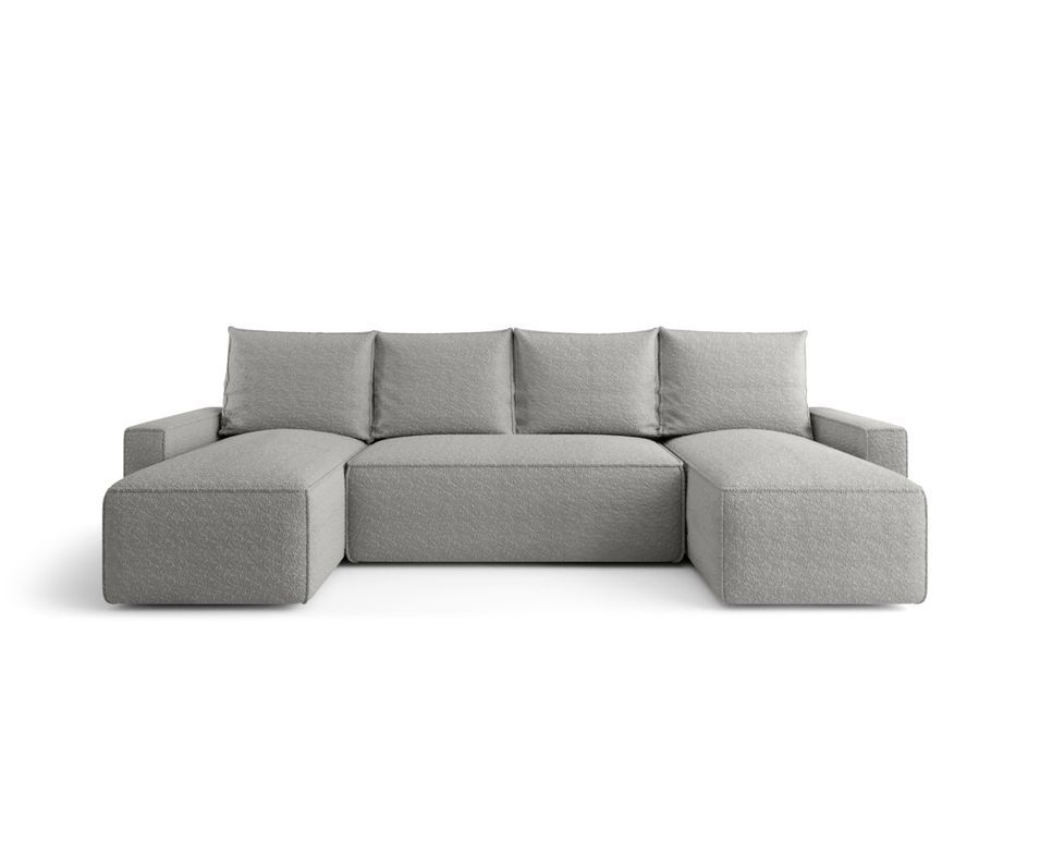 Canapé d’angle tissu bouclé panoramique convertible avec coffre SOFYA - Photo n°1