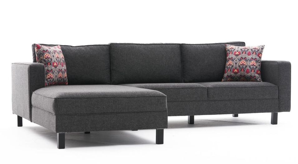 Canapé d'angle tissu lin anthracite Kalena 258 cm - Photo n°1