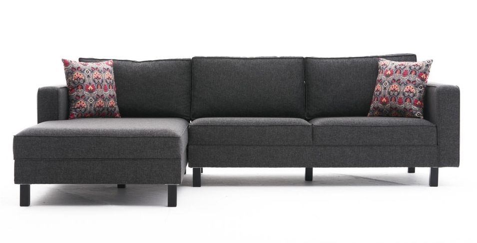 Canapé d'angle tissu lin anthracite Kalena 258 cm - Photo n°1