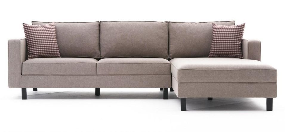 Canapé d'angle tissu lin beige Kalena 258 cm - Photo n°1