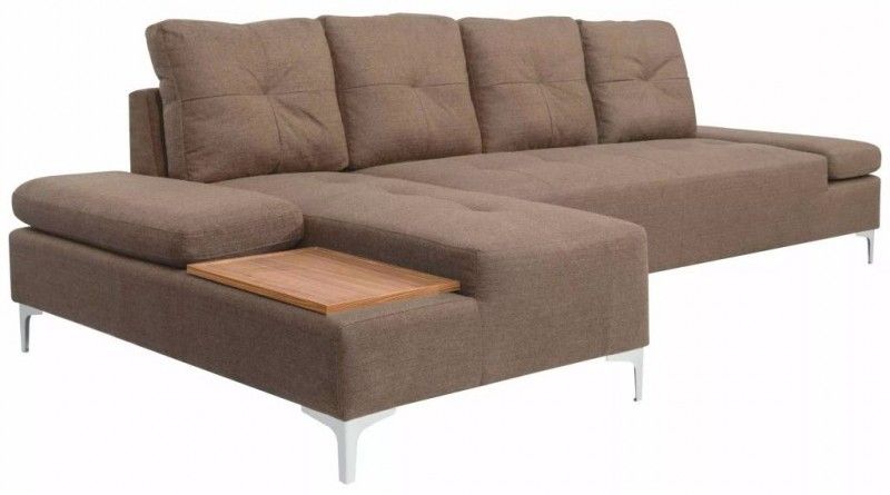 Canapé d'angle tissu marron avec plateau en bois Makin - Photo n°1