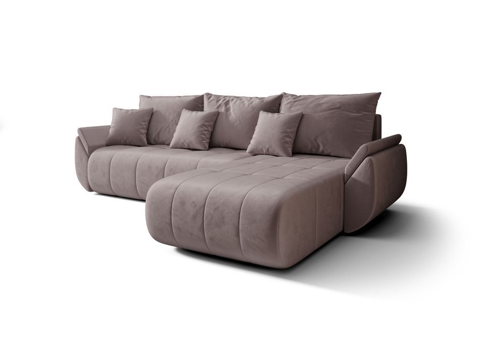 Canapé d’angle velours beige convertible avec coffre NOVA - Photo n°1