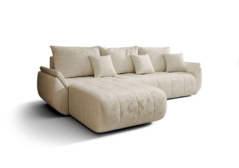 Canapé d’angle velours beige convertible avec coffre NOVA - Photo n°1