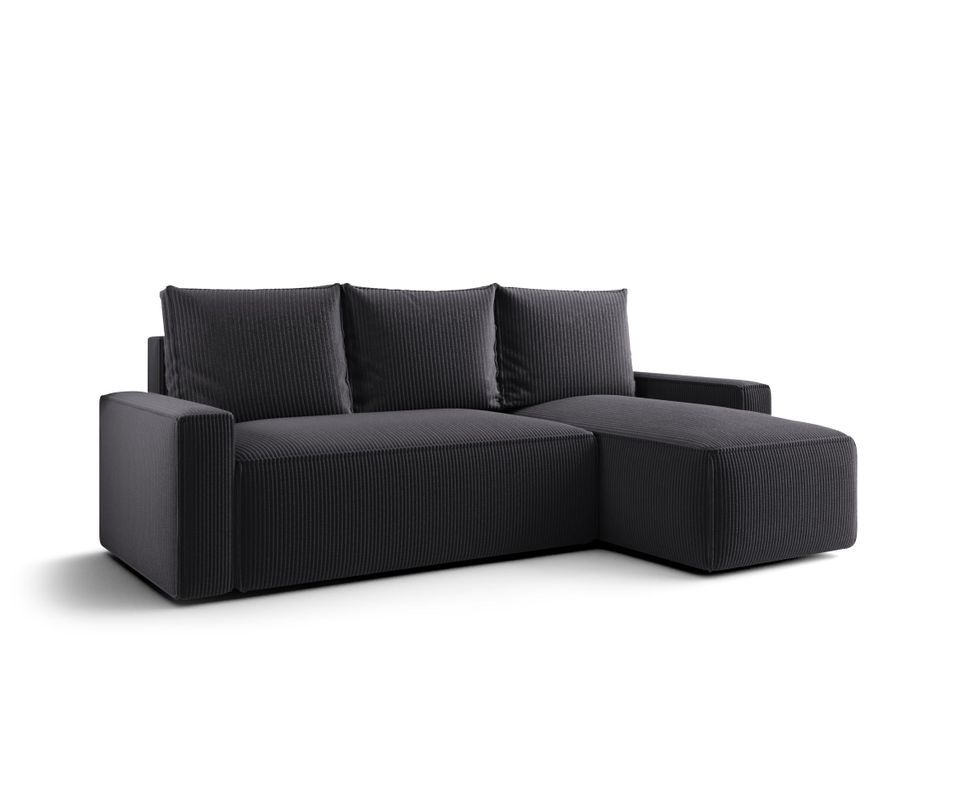 Canapé d’angle velours chenille convertible avec coffre NORE - Photo n°1