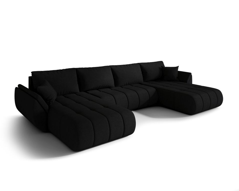 Canapé d’angle velours chenille panoramique convertible avec coffre LUMEN - Photo n°1
