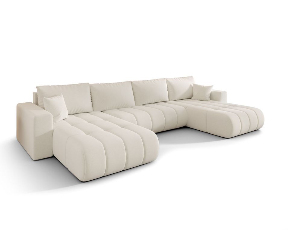 Canapé d’angle velours chenille panoramique convertible design avec coffre SVEN - Photo n°1