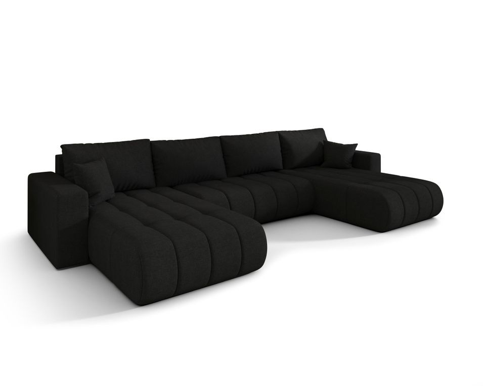 Canapé d’angle velours chenille panoramique convertible design avec coffre SVEN - Photo n°1