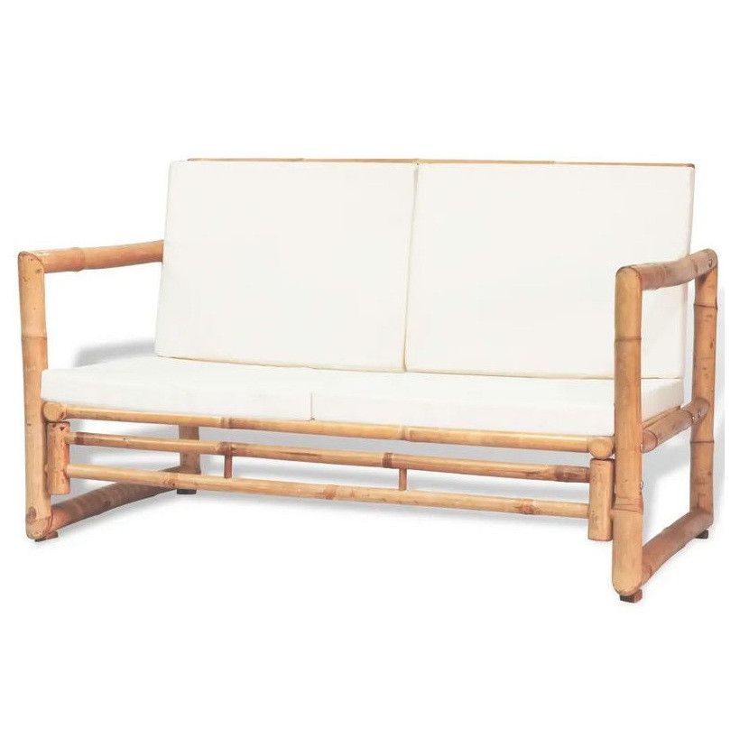 Canapé de jardin 2 places bambou et polyester blanc Maboun - Photo n°1