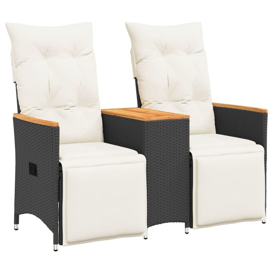 Canapé de jardin inclinable 2 places avec table noir poly rotin - Photo n°1