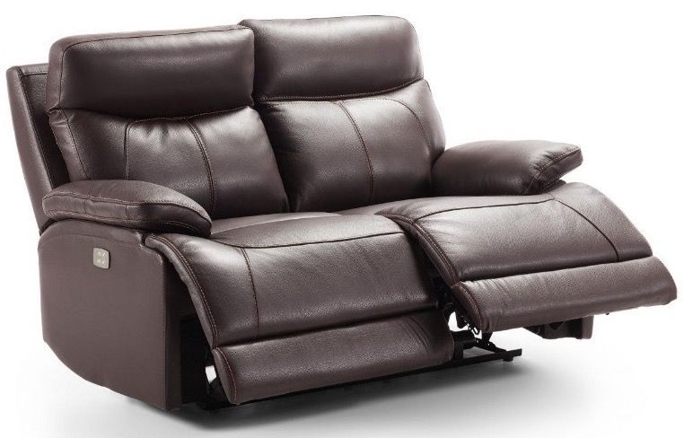 Canapé de relaxation 2 places électrique cuir marron Ducka 154 cm - Photo n°1