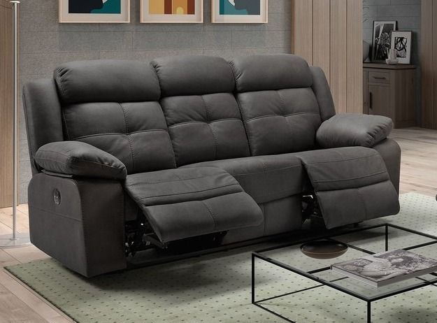 Canapé de relaxation électrique 3 places nubuck gris Pinya - Photo n°1