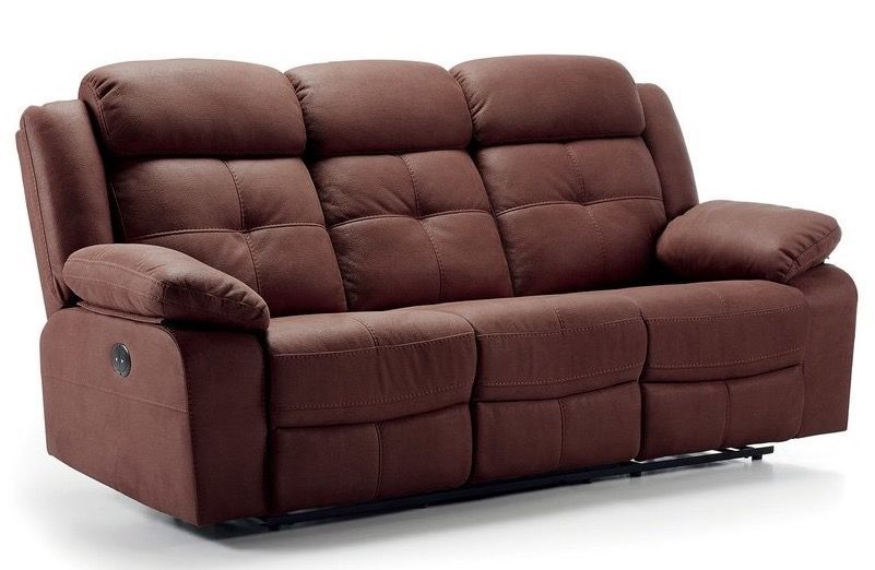 Canapé de relaxation manuel 3 places nubuck chocolat Pinya - Photo n°1