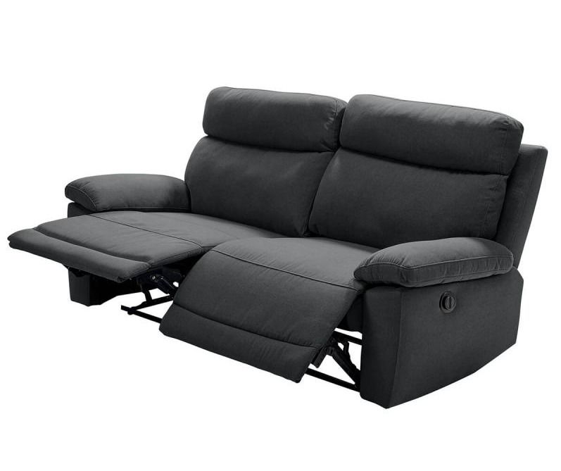 Canapé de relaxation manuel 3 places tissu gris Jorka - Photo n°1