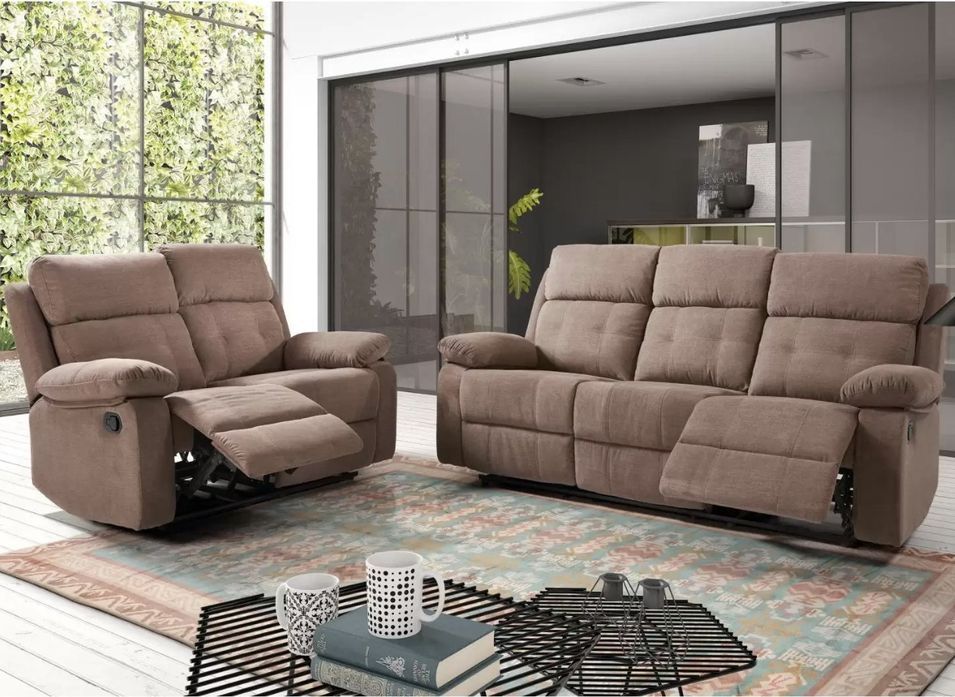 Canapé de relaxation manuel ou électrique en microfibre marron Duka - 1, 2 ou 3 places - Photo n°1