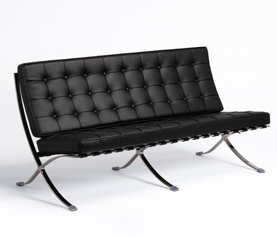Canapé design 2 places cuir capitonné noir Barka - Photo n°1