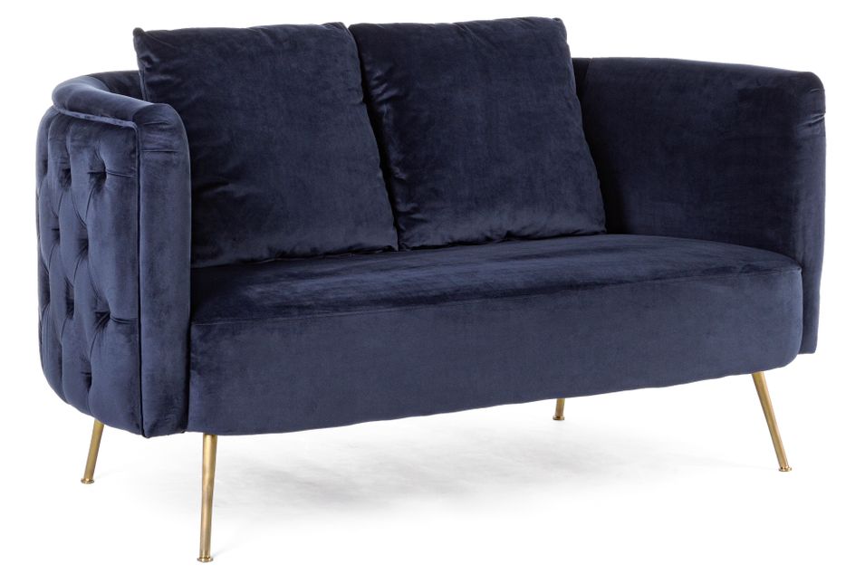 Canapé design capitonné bleu marine et pieds doré Tanka 144 cm - Photo n°1