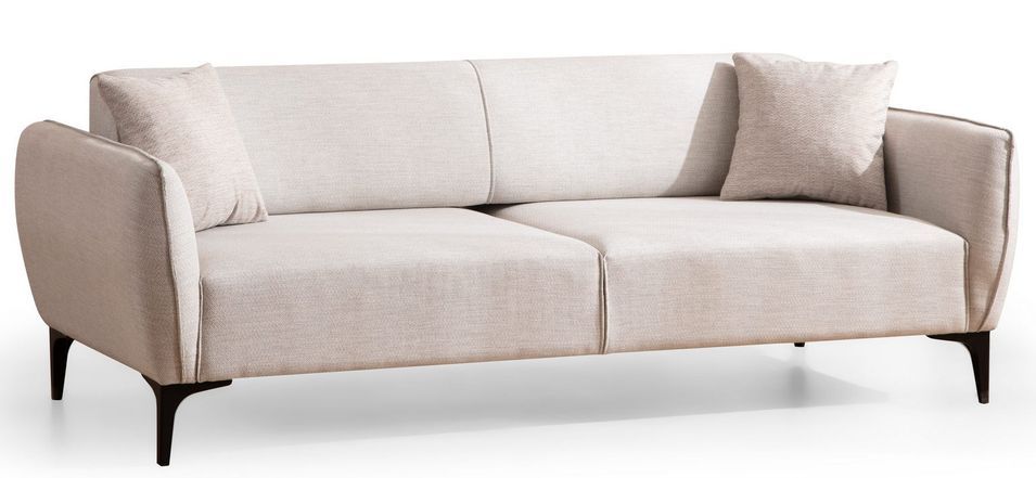 Canapé droit 3 places tissu beige clair Bellano 220 cm - Photo n°1