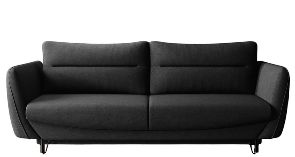 Canapé droit convertible 3 places tissu ZURIK 236 cm - Coffre de rangement & pieds métal noir - Photo n°1