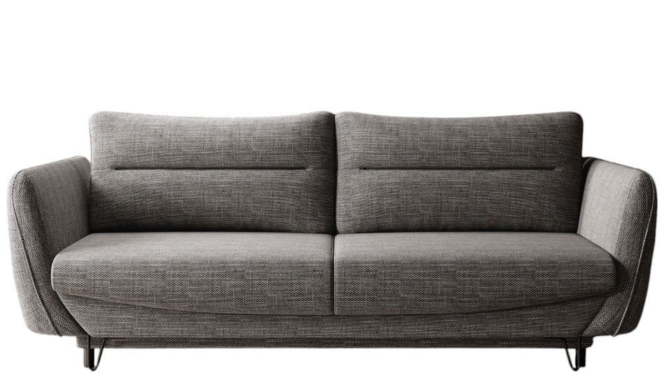 Canapé droit convertible 3 places tissu ZURIK 236 cm - Coffre de rangement & pieds métal noir - Photo n°1