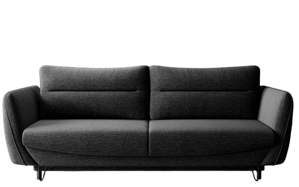 Canapé droit convertible 3 places tissu ZURIK 236 cm - Coffre de rangement & pieds métal noir - Photo n°1