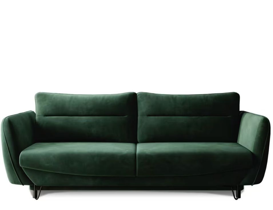 Canapé droit convertible 3 places tissu ZURIK 236 cm - Coffre de rangement & pieds métal noir - Photo n°1