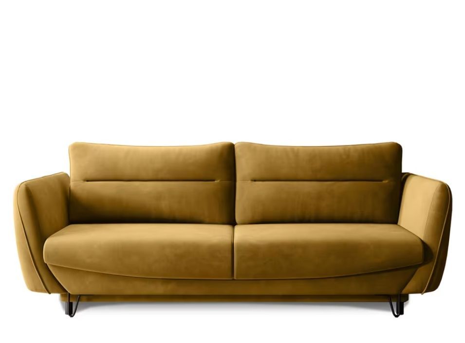 Canapé droit convertible 3 places tissu ZURIK 236 cm - Coffre de rangement & pieds métal noir - Photo n°1