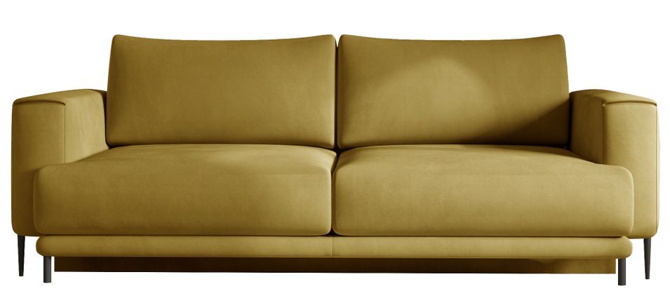 Canapé droit convertible 3 places velours DAVINA 246 cm - Coffre & pieds métal noir - Photo n°1