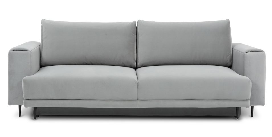 Canapé droit convertible 3 places velours DAVINA 246 cm - Coffre & pieds métal noir - Photo n°1