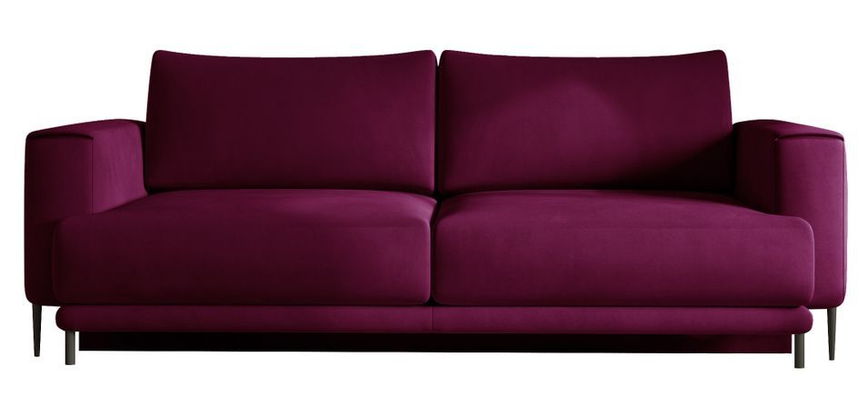 Canapé droit convertible 3 places velours DAVINA 246 cm - Coffre & pieds métal noir - Photo n°1