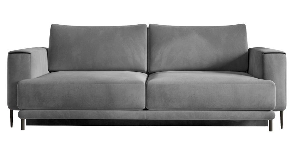 Canapé droit convertible 3 places velours DAVINA 246 cm - Coffre & pieds métal noir - Photo n°1