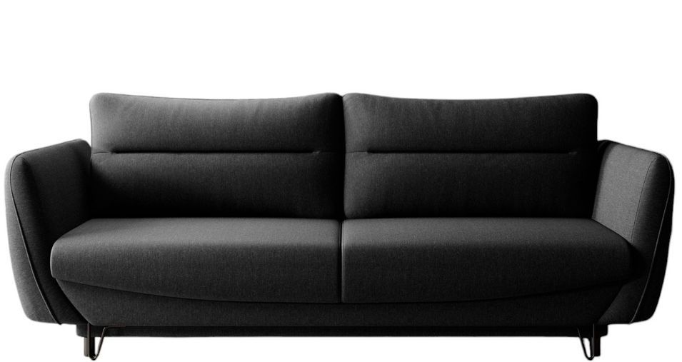Canapé droit convertible tissu ZURIK - Coffre de rangement et pieds métal noir - Photo n°1