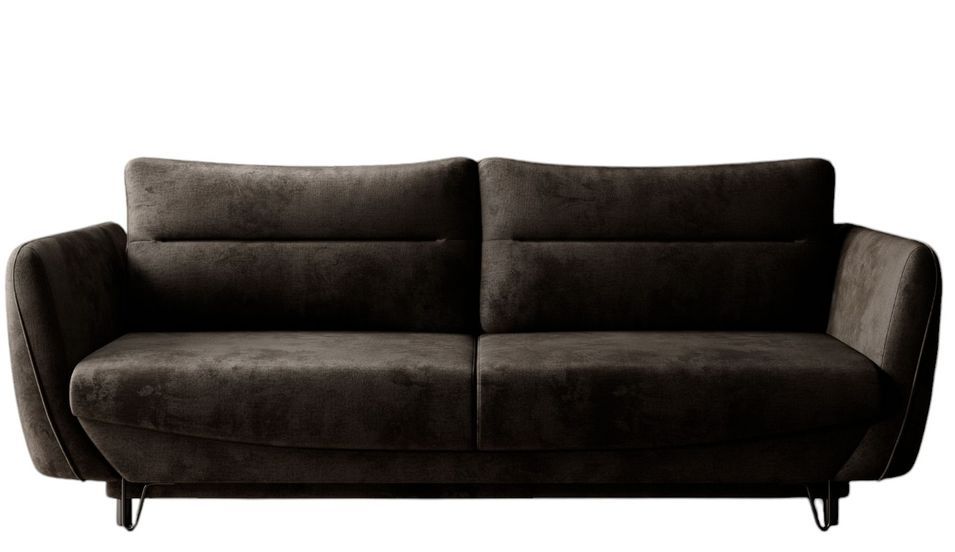 Canapé droit convertible velours ZURIK - Coffre de rangement et pieds métal noir - Photo n°1