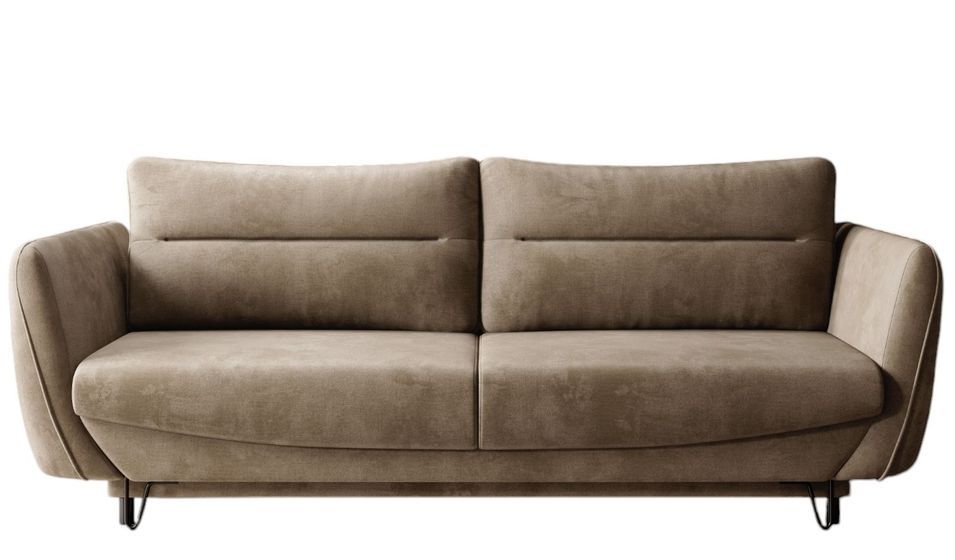 Canapé droit convertible velours ZURIK - Coffre de rangement et pieds métal noir - Photo n°1