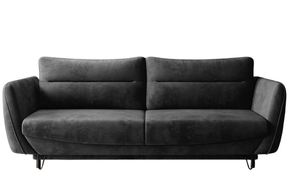 Canapé droit convertible velours ZURIK - Coffre de rangement et pieds métal noir - Photo n°1
