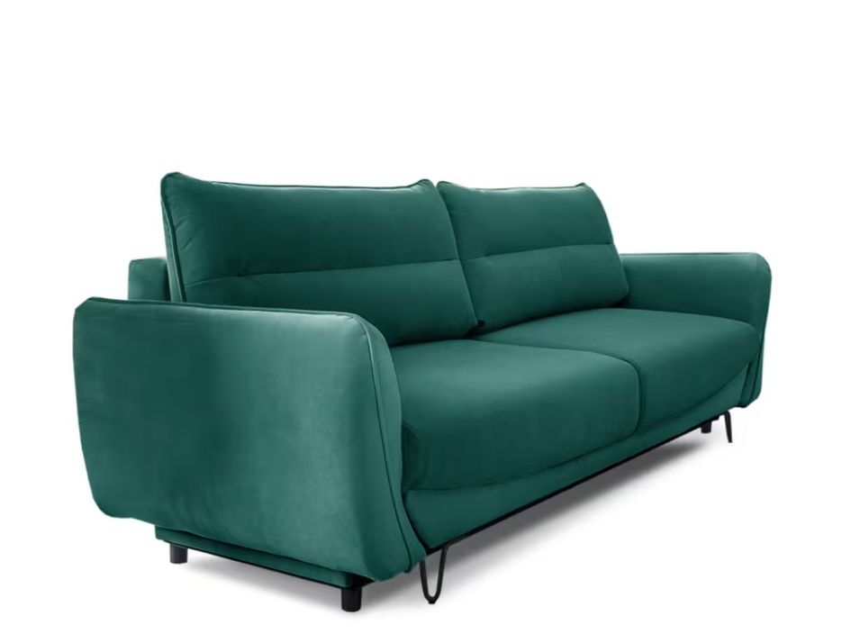 Canapé droit convertible 3 places velours ZURIK 236 cm - Coffre de rangement & pieds métal noir - Photo n°1